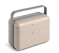 BLIMPLUS Lunchbox Bauletto 2 contenitori tortora opaco (Moka) in plastica 100% riciclabile, Non Tossico, Lavabile in Lavastoviglie, con Coperchio Ermetico, Posate, Separatori, Valvola per Microonde