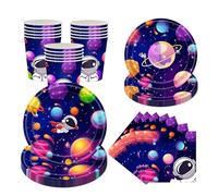 BlinBlin Galaxy Planet Theme Tableware, piatti di buon compleanno astronauta, stoviglie per feste a tema spazio, piatti, tazze e tovaglioli, forniture a tema Galaxy Planet, per 24 persone