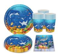 BlinBlin Ocean Theme Party Supplies, Little Fish Dolphin Birthday Party Decor Stoviglie per bambini, per 20 persone