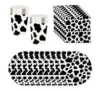 BlinBlin Set di stoviglie per feste con stampa a mucca, con piatti a forma di mucca, tovaglioli, 20 ospiti