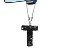 Bling Black Car Accessories Interior for Women Men Interior Letter Charm, Rainbow Color Rear View Mirror Cute Crystal Pendant Car Decoration for Men, Lucky Gifts Girly Diamond Rhinestone Charm T