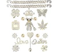 Bling Chain Charms for Clog Shoes Decoration, Rhinestone Diamond Trend Designer Luxury Cute Jewelry Shoe Accessories for Women Girl Gifts(Gold)