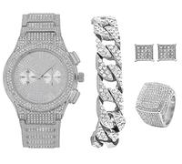 Bling-ed Out It's Lit! GJM13 - Orologio e gioielli in stile hip hop con bracciale a catena cubana, orecchini e anello con aquilone, Argento - ST10311, 11, Casual