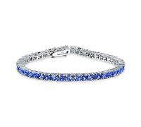 Bling Jewelry 12 Ctw Prong Basket Set Solitaire Round Cubic Zirconia Royal Blue Simulato Zaffiro Aaa Cz Bracciale Da Tennis Per Le Donne Prom Bride Argento Placcato