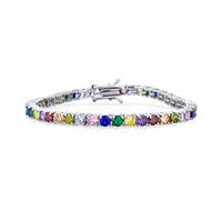 12 Ctw Prong Basket Set Solitario Rotondo Cubic Zirconia Aaa Cz Lgbtq Colorato Arcobaleno Multi Colore Bracciale Da Tennis Per Le Donne Prom Bride Argento Placcato