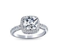 Bling Jewelry 3CT AAA CZ Cubic Zirconia Halo Solitaire Piazza Radiante Cuscino Taglio Anello Di Fidanzamento Per Donne .925 Argento 1MM Sottile Band