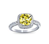 Bling Jewelry 3CT AAA CZ Giallo Canarino Cubic Zirconia Halo Solitaire Piazza Radiante Cuscino Taglio Anello Di Fidanzamento Per Donne .925 Argento 1MM Banda Sottile