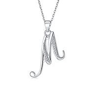 Bling Jewelry Abc Cubic Zirconia Pave Cz Cursive Script Letter Alphabet Initial M Collana Con Ciondolo Per Le Donne In Argento Sterling