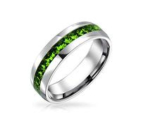 Bling Jewelry Agosto Mese Di Nascita Colore Verde Chiaro Canale Impostato Anello Di Cristallo Eternity Band Per Le Donne In Acciaio Inox Tono Argento