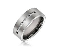 Bling Jewelry Ampio Anello Nuziale per Coppie con Zirconi Cubici a Canale per Uomo e Donna 7MM in Titanio Tono Argento