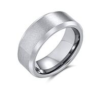 Bling Jewelry Ampio Bordo Smussato Lucido Spazzolato Opaco Coppie Argento-Tono Titanium Wedding Band Anello Per Gli Uomini Comfort Fit 8Mm