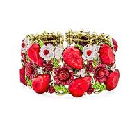 Bling Jewelry Ampio Bracciale Di Cristallo Rosso Di Dichiarazione Del Fiore Per Le Donne Flessibile Placcato Oro Ossidato