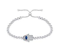 Bling Jewelry Amuleto Turco Talismano Malocchio Hamsa Mano Charm Bracciale Slide Bolo Per Le Donne Adolescenti Regolabile Scorrevole Ball Clasp Bracciale Argento Placcato