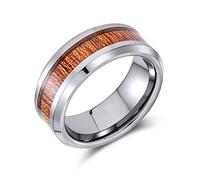 Bling Jewelry Anelli di nozze in titanio con intarsio in legno di Koa per uomini e donne, tono argento, vestibilità comoda, 8MM