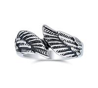Bling Jewelry Anello A Fascia Personalizzabile In Acciaio Inossidabile Color Argento Ossidato Con Piuma Di Angelo Custode Simbolo Religioso E Spirituale Adatto A Motociclisti Unisex Uomini E Donne