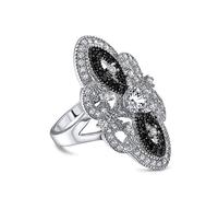 Bling Jewelry Anello a tutta lunghezza in stile Art Déco con filigrana nera e bianca CZ, dichiarazione di moda ampia per donne in ottone placcato argento.