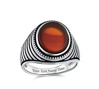 Bling Jewelry Anello con sigillo quadrato in stile retrò a strisce incise di agata rossa per uomo in argento 925 fatto a mano in Turchia Incisione personalizzata