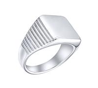 Bling Jewelry Anello Con Sigillo Quadrato Personalizzato Con Monogramma Iniziale Per Uomo Lato A Righe Scanalate Tono Argento Acciaio Inossidabile
