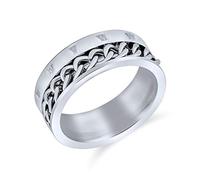 Bling Jewelry Anello da matrimonio per uomo e donna con catena a corda personalizzata, cavo, numeri romani, in acciaio inossidabile tono argento ossidato, larghezza 8MM.
