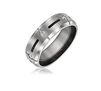 Bling Jewelry Anello da uomo in titanio con fascia larga, tono argento, con intarsio nero e accento in zirconi cubici AAA CZ, 8MM