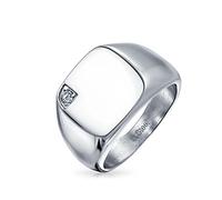 Bling Jewelry Anello Da Uomo Personalizzato Con Zirconi Cubici CZ Incisione Monogramma Iniziale Dichiarazione Sigillo Quadrato Per Uomo Tono Argento Acciaio Inossidabile