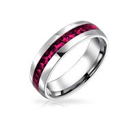 Bling Jewelry Anello Di Fascia Eterna In Cristallo Rosso Rosa Per Donne - Mese Di Nascita Di Luglio, Acciaio Inossidabile Color Argento