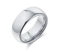 Bling Jewelry Anello di nozze in titanio a cupola larga semplice per coppie per uomini e donne, tono argento lucido, vestibilità comoda 8MM