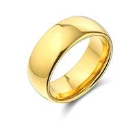 Bling Jewelry Anello di nozze in titanio a cupola semplice e liscia per coppie, placcato in oro 14K, per uomini e donne, vestibilità comoda, 8MM