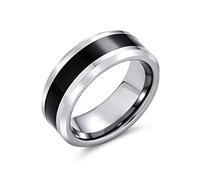 Bling Jewelry Anello di nozze in titanio a due toni nero semplice per coppie, per uomini e donne, bordo smussato tono argento 8MM