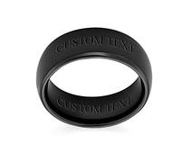 Bling Jewelry Anello di nozze in titanio nero semplice a cupola personalizzato per coppie, per uomini e donne, comfort fit 8MM, incisione personalizzata.