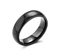 Bling Jewelry Anello di nozze in titanio nero semplice a cupola personalizzato per coppie, per uomini e donne, comfort fit 6MM, incisione personalizzata.