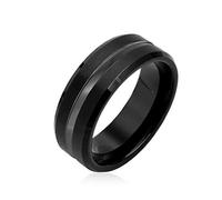 Bling Jewelry Anello di nozze in titanio per coppie con striscia centrale nero grigio semplice per uomo e donna, vestibilità comoda 8MM