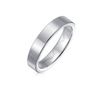 Bling Jewelry Anelli di Nozze in Titanio Semplici E Piatti per Coppie per Uomini E Donne Tono Argento 4MM