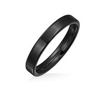 Bling Jewelry Anello di nozze in titanio semplice e sottile per coppie, per uomini e donne, nero lucido, comfort fit 3MM