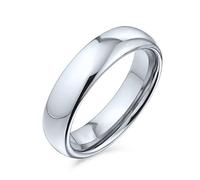 Bling Jewelry Anello di nozze semplice a cupola per coppie in titanio, lucidato, per uomo e donna, comfort fit, tono argento, 5MM