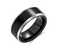 Bling Jewelry Anello di nozze semplice in titanio nero per coppie per uomini e donne, argento a due toni, bordo smussato, vestibilità comoda, 8MM