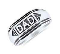 Bling Jewelry Anello Di Sigillo Con Scritta 'Dad' Per Regalo Del Giorno Del Padre Per Uomini In Acciaio Inossidabile Tonalità Argento Nero Ossidato