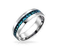 Bling Jewelry Anello Fascia Eternità In Cristallo Blu Per Donne E Uomini Nati A Dicembre In Acciaio Inossidabile Color Argento