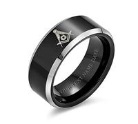 Bling Jewelry Anello in Titanio Nero Massonico con Squadra e Compasso Personalizzato con Incisione Laser per Uomo 8MM Inciso su Misura