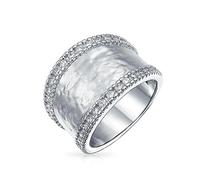 Bling Jewelry Anello Largo Con Finitura Opaca Martellata Spazzolata Affermazione Di Moda Con Accenti In CZ Di Stile Moderno Personalizzato Per Donne In Ottone Placcato Argento Personalizzabile