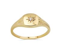 Bling Jewelry Anello Minimalista Con Chip Di Diamante Genuino In Oro Giallo 14K A Forma Di Stella Polare Testurizzata Per Donne Sottile E Delicata Fascia Da 1 MM