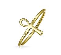 Bling Jewelry Anello Minimalista D'Oro 14K Placcato In Argento 925 Midi Knuckle 1Mm Band Impilabile Croce Ankh Simbolo Egiziano Della Vita
