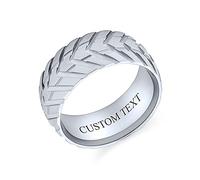 Bling Jewelry Anello personalizzabile unisex per coppia in maglia a catena con cavo, fascia nuziale da biker per uomini e adolescenti, tono argento ossidato in acciaio inossidabile, larghezza 8MM.