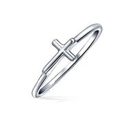 Bling Jewelry Anello Religioso Impilabile Della Croce Laterale Della Banda Di 1Mm Della Nocca Di Midi Semplice Minimalista Per L'Argento Sterlina .925 Dell'Adolescente