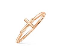 Bling Jewelry Anello Semplice E Minimalista Con Nocca Di Mezzo, Banda Sottile Da 1 Mm, Impilabile Con Croce Religiosa Laterale Per Adolescenti, Placcato In Oro Giallo 14 Carati, Argento 925.