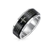 Bling Jewelry Anello Spinner Fidget Croce Preghiera del Signore Padre Nostro Religioso Unisex Personalizzato per Uomini Donne Adolescenti Nero Argento Acciaio Inossidabile