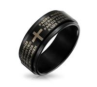 Bling Jewelry Anello Spinner Fidget Croce Preghiera del Signore Padre Nostro Religioso Unisex Personalizzato per Uomini Donne Adolescenti Acciaio Inossidabile Nero