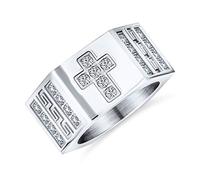 Bling Jewelry Anello Statement Religioso A Croce Con Accenti In Zirconi Cubici E Motivo Greco A Sei Lati Per Uomo In Acciaio Inossidabile Tonalità Argento