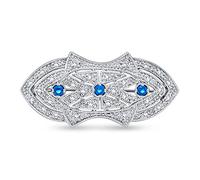 Bling Jewelry Art Deco Stile Sciarpa Spilla per Le Donne Blu Chiaro Cz Simulato Zaffiro Argento Placcato Ottone