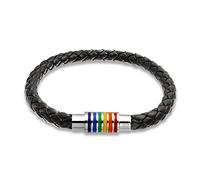 Bling Jewelry Bandiera Arcobaleno A Strisce Nero Intrecciato In Pelle Pu Lgbtq Bracciale Bangle Intrecciato Per Gli Uomini Per Le Donne Chiusura Magnetica Inossidabile 7 Pollici